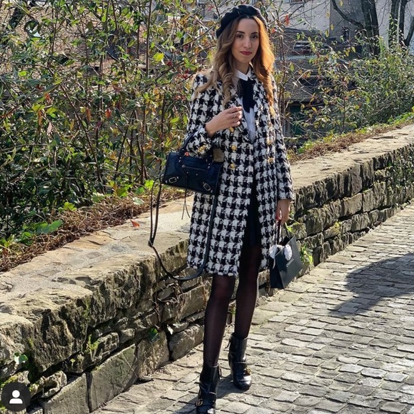 NWT Zara Houndstooth Double Breasted Tweed Coat - Picture 5 of 7